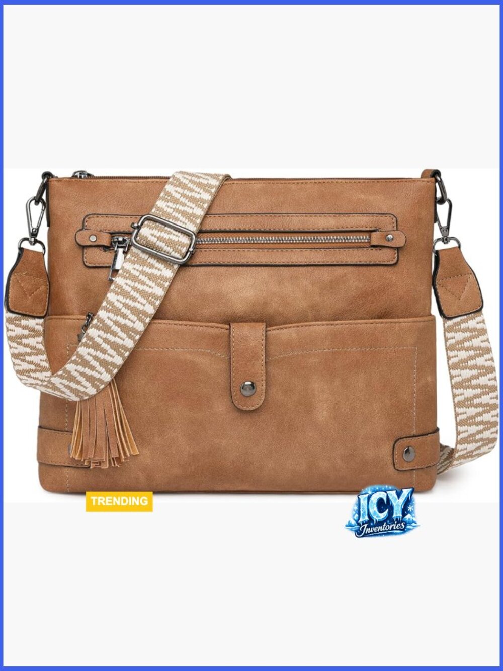Large Vegan Leather Crossbody Bag Multi-Pocket Travel Purse